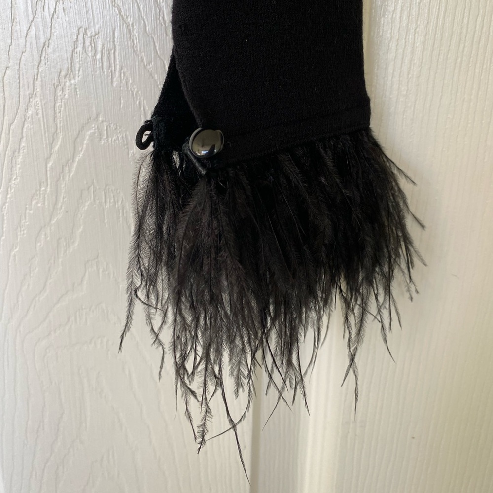 NWOT Aqua Black Cardigan with Feather Trim - Picture 3 of 6